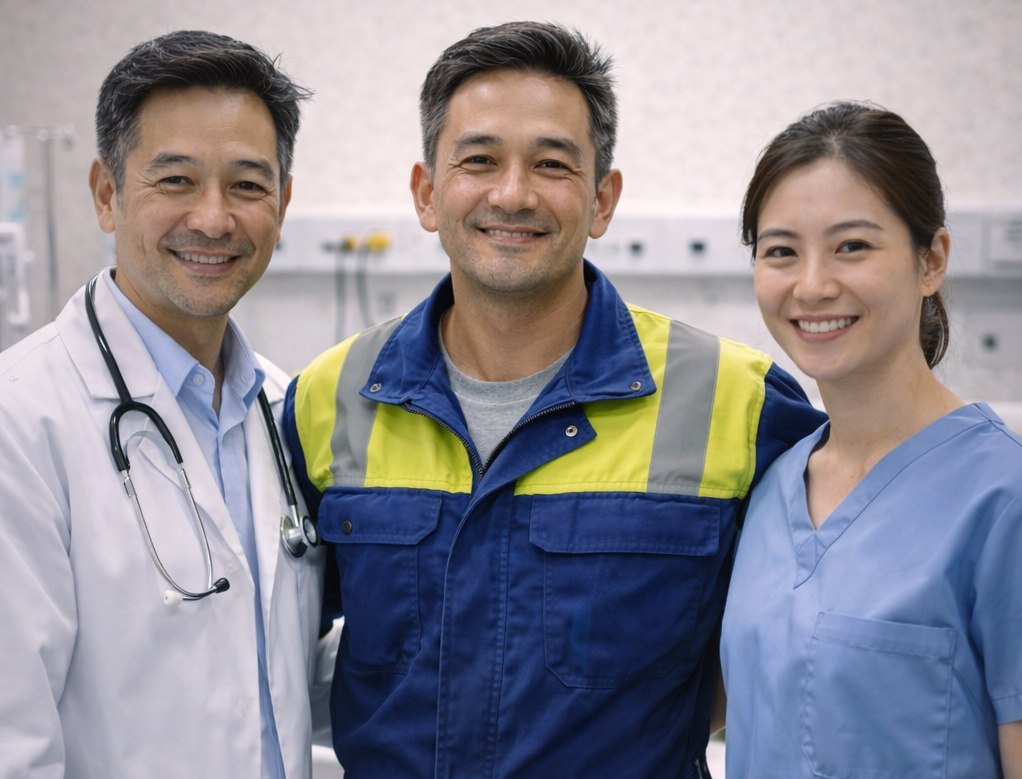 บรรยากาศการรับผู้ป่วยอุบัติเหตุจากการทำงานเพื่อเข้ารับการรักษาอย่างรวดเร็ว