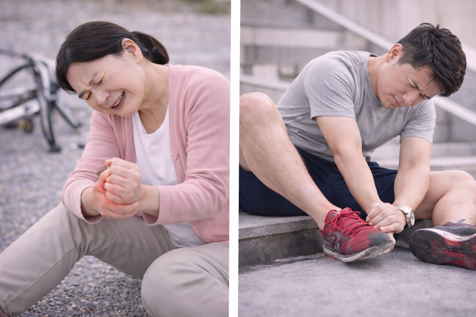 ภาพอาการบวม เจ็บกระดูก กดเจ็บเฉพาะจุด และเดินลงน้ำหนักไม่ได้หลังหกล้มหรือกระแทก