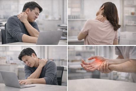 อาการออฟฟิศซินโดรมที่พบบ่อย ปวดคอ บ่า ไหล่ หลัง ชาแขน ชามือ